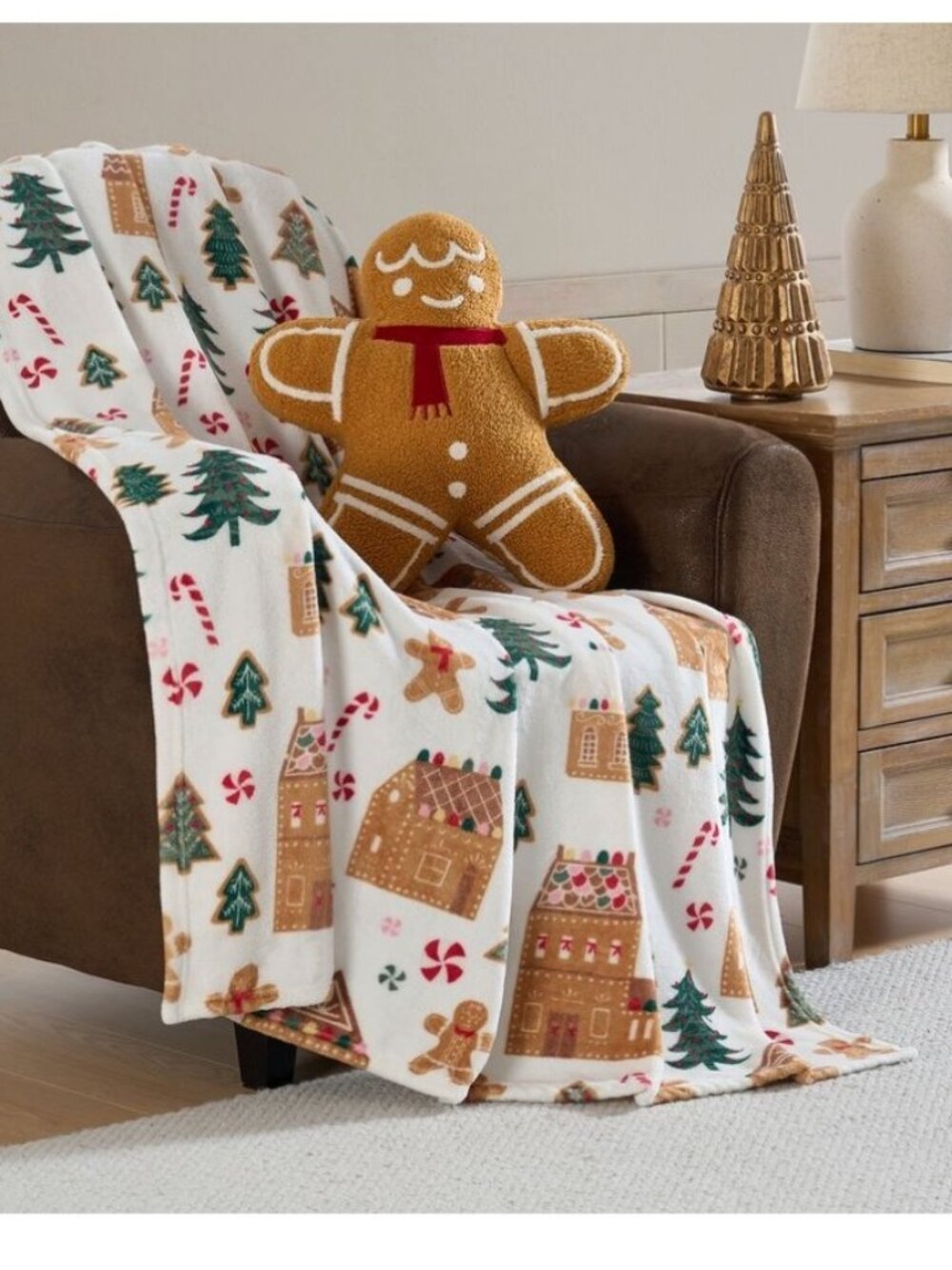 Hallmark Gingerbread 2-Piece Holiday Plush Throw Blanket & Pillow Set